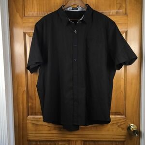 Coofandy Mens XXL Black Linen Blend Short Sleeve Button Down Shirt Gingham Trim